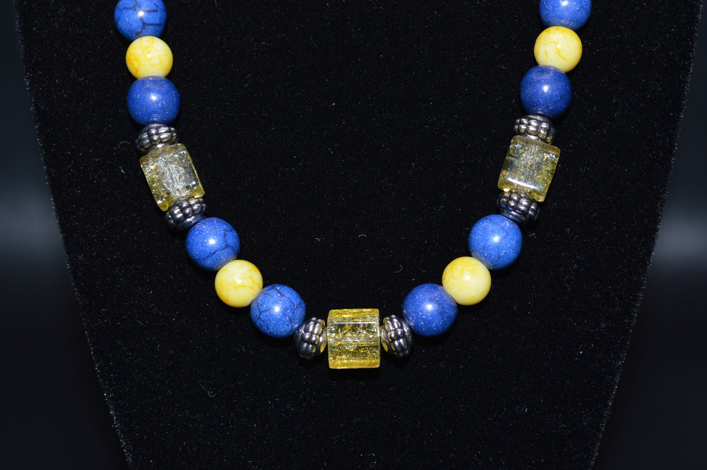 Yellow and Blue Beaded Necklace and Earring Set