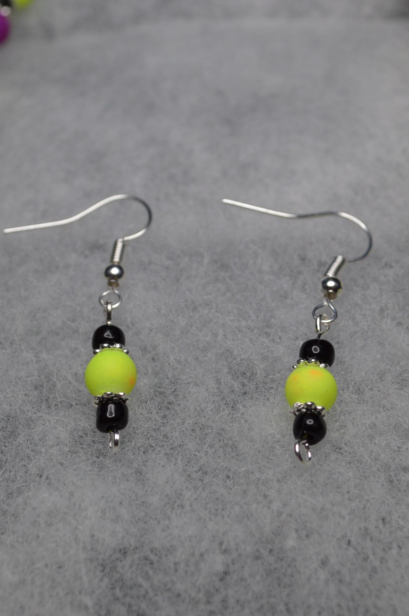 Purple and Neon Yellow Beaded Necklace and Earring Set