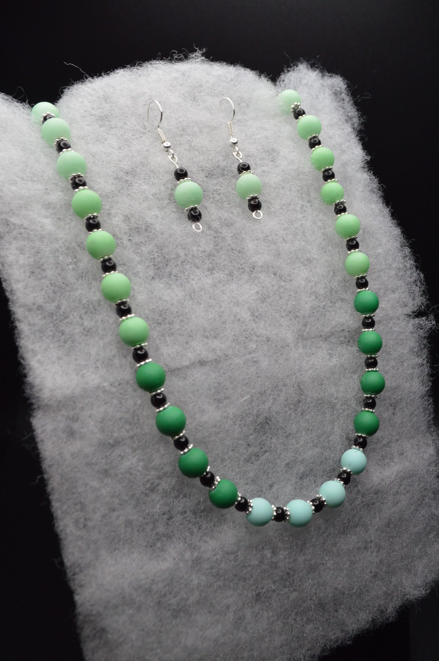 Green and Blue Beaded Necklace and Earring Set