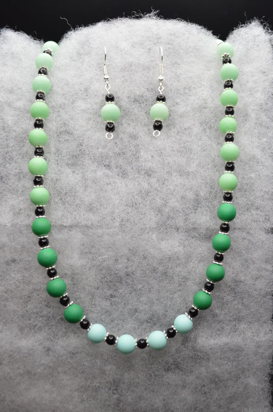 Green and Blue Beaded Necklace and Earring Set