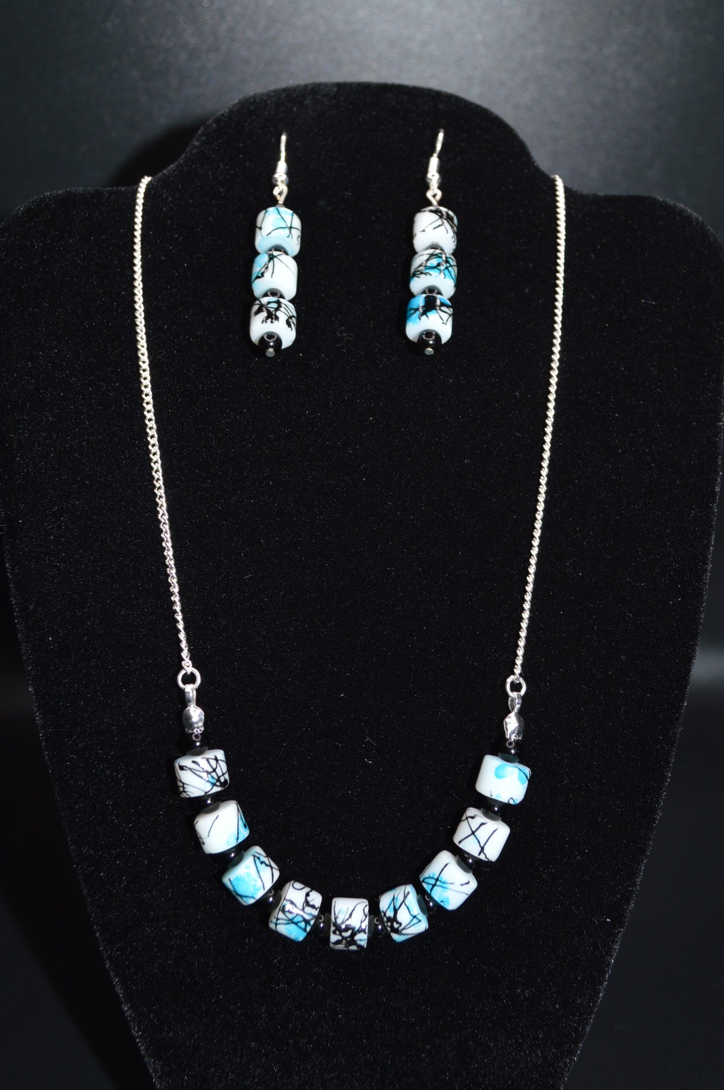 Painted Glass Necklace and Earring Set