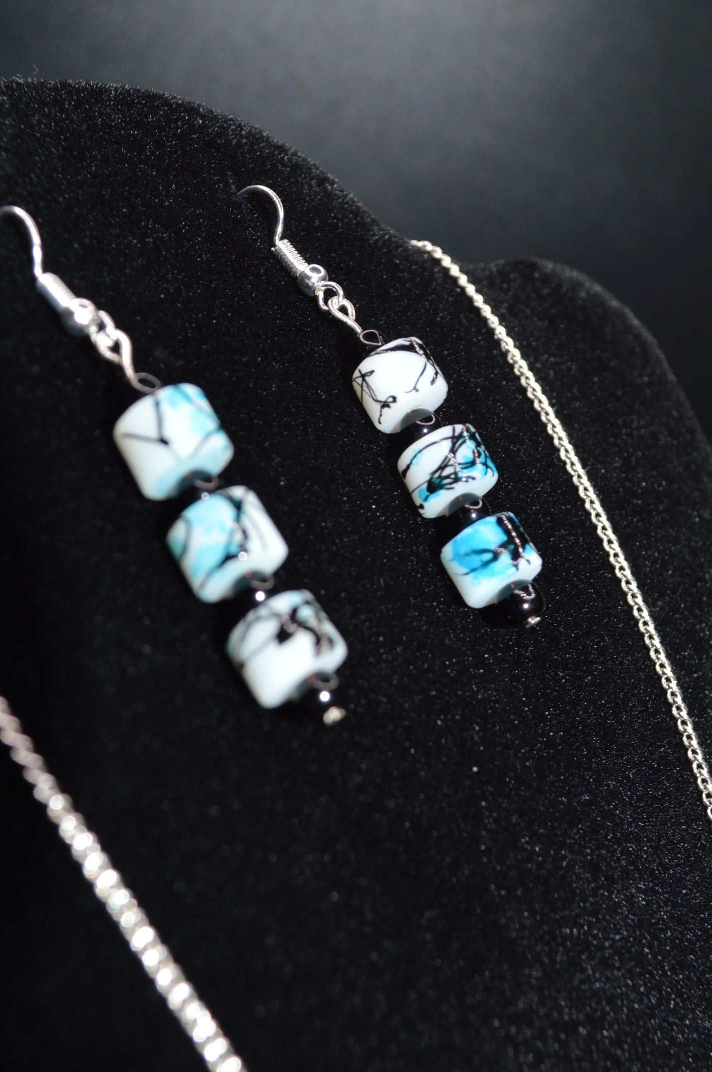 White and Blue Painted Earrings