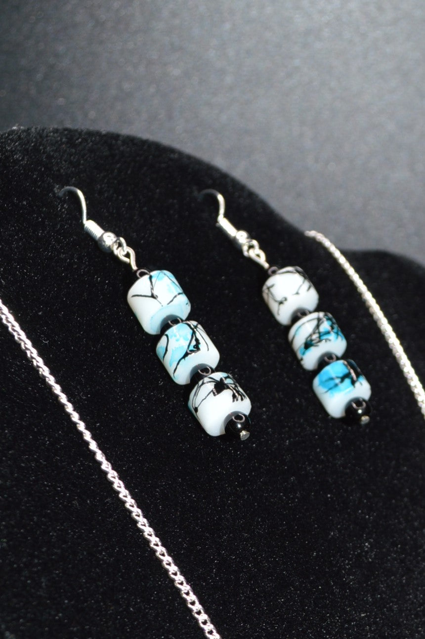 Painted Glass Necklace and Earring Set