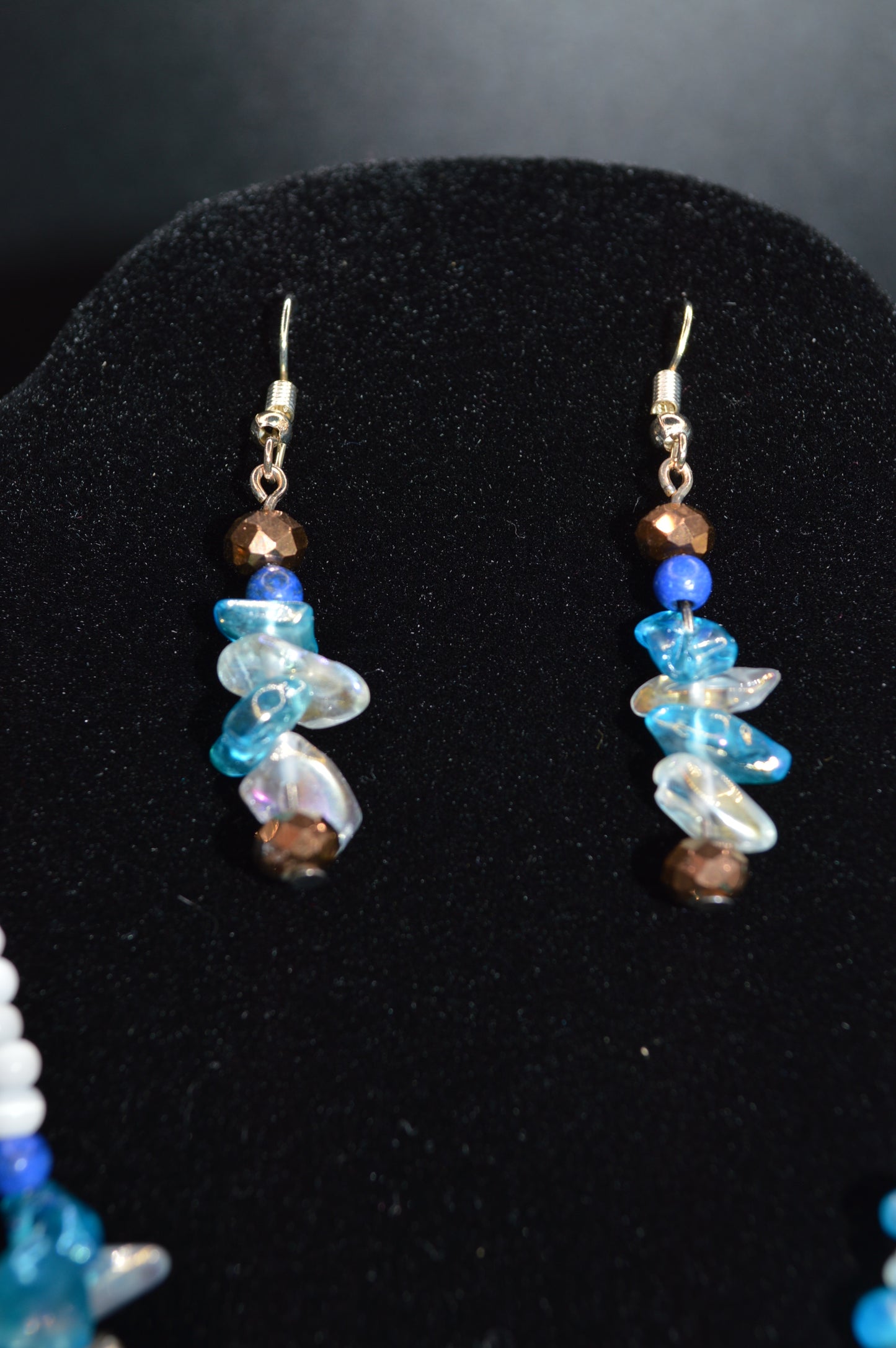 Blue and White Lampworked Glass Necklace and Earring Set