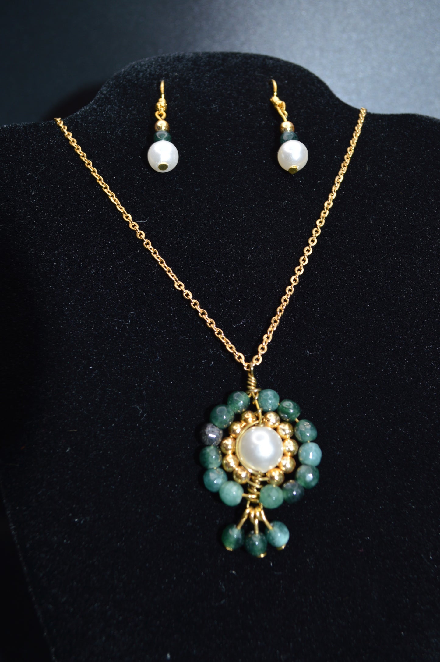 Malaysian Jade Pendant Necklace and Earring Set