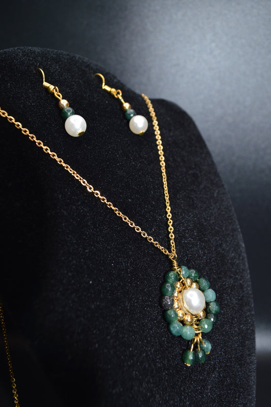 Malaysian Jade Pendant Necklace and Earring Set