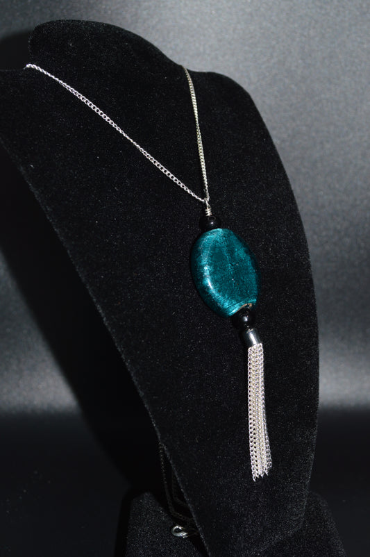 Lampworked Glass Pendant Necklace (Blue)