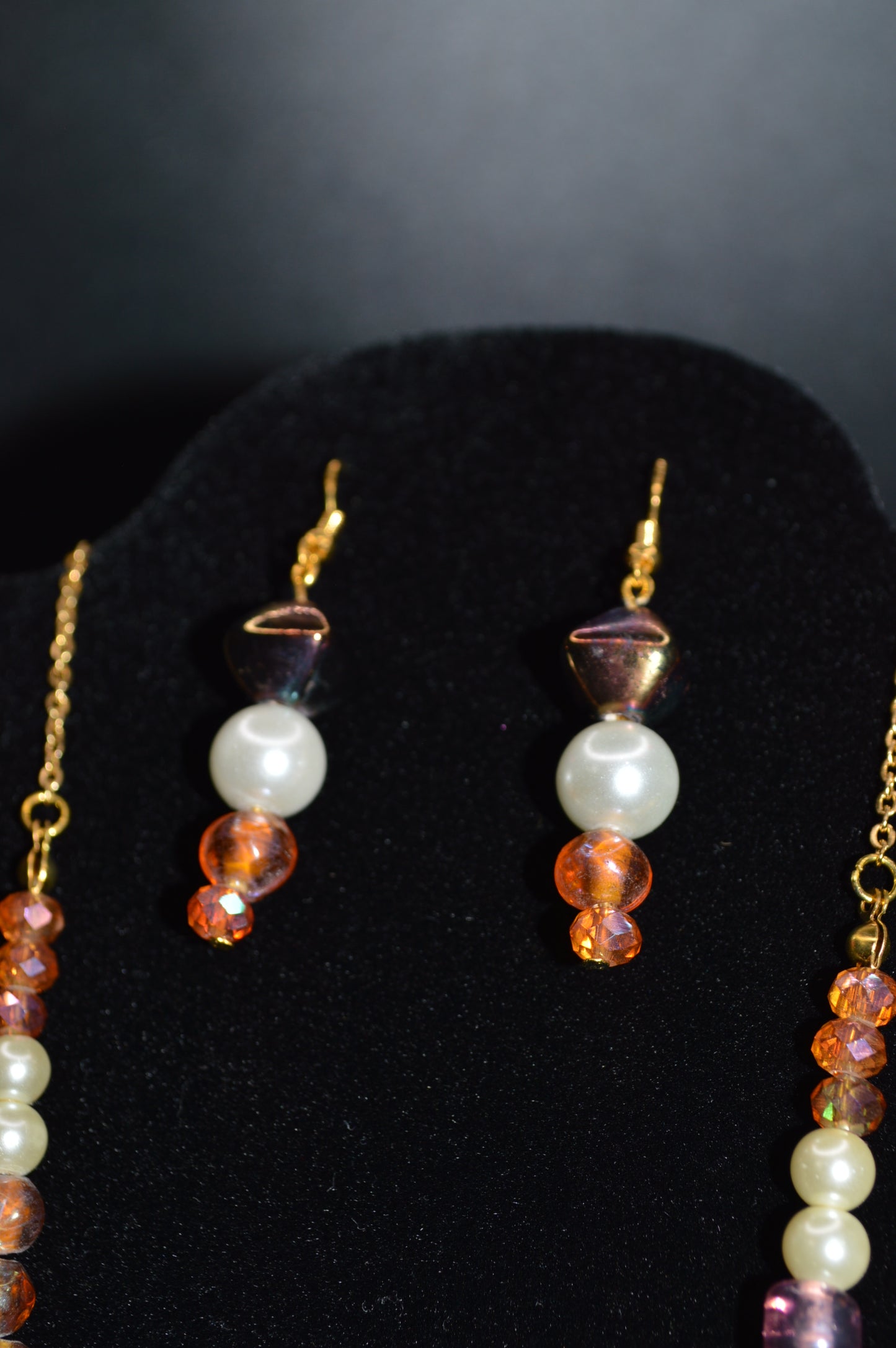 Pressed Glass and Crystal Beaded Necklace and Earring Set