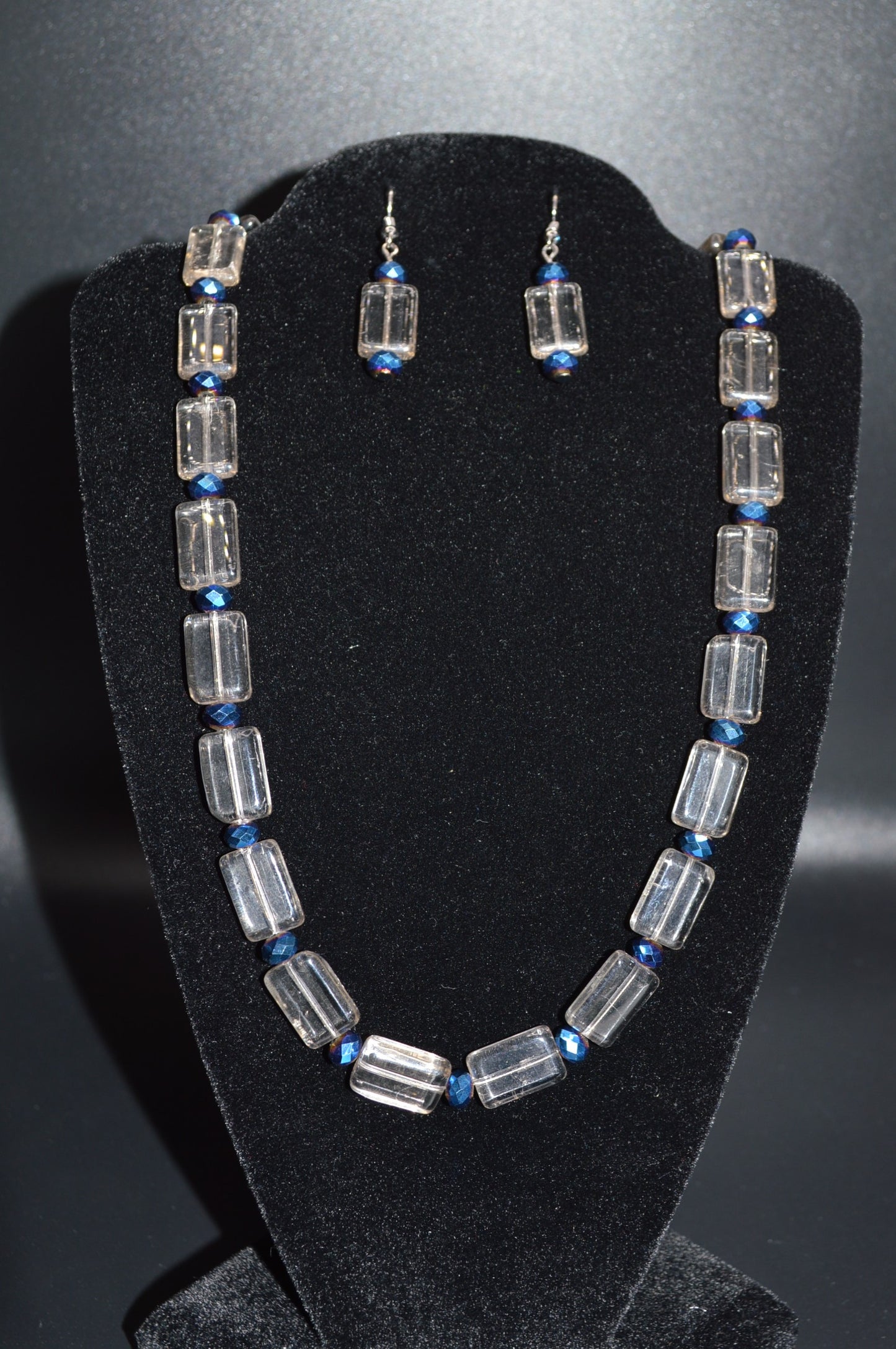 Tinted Glass and Crystal Beaded Necklace and Earring Set