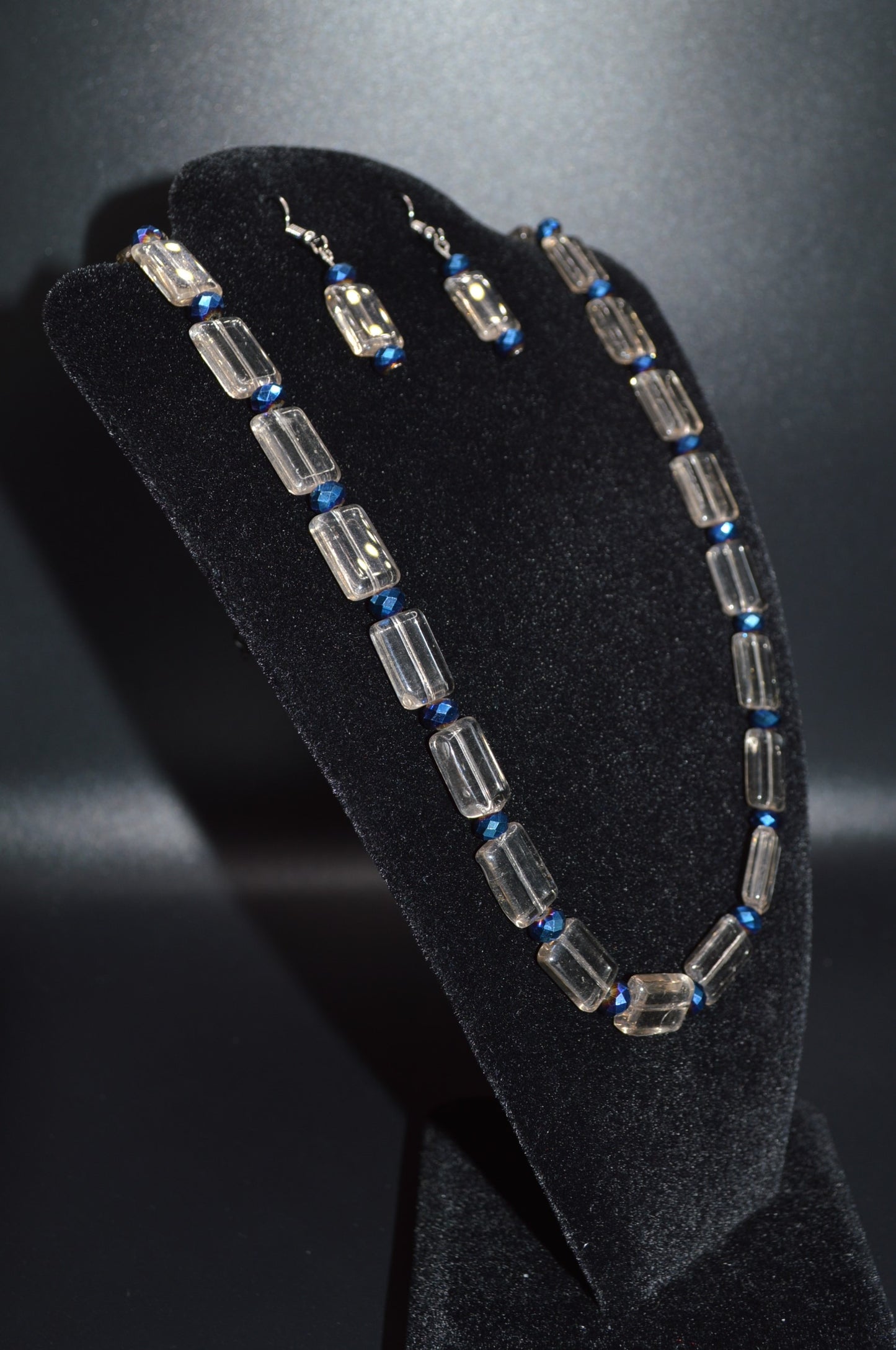 Tinted Glass and Crystal Beaded Necklace and Earring Set