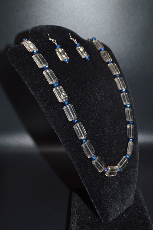 Tinted Glass and Crystal Beaded Necklace and Earring Set