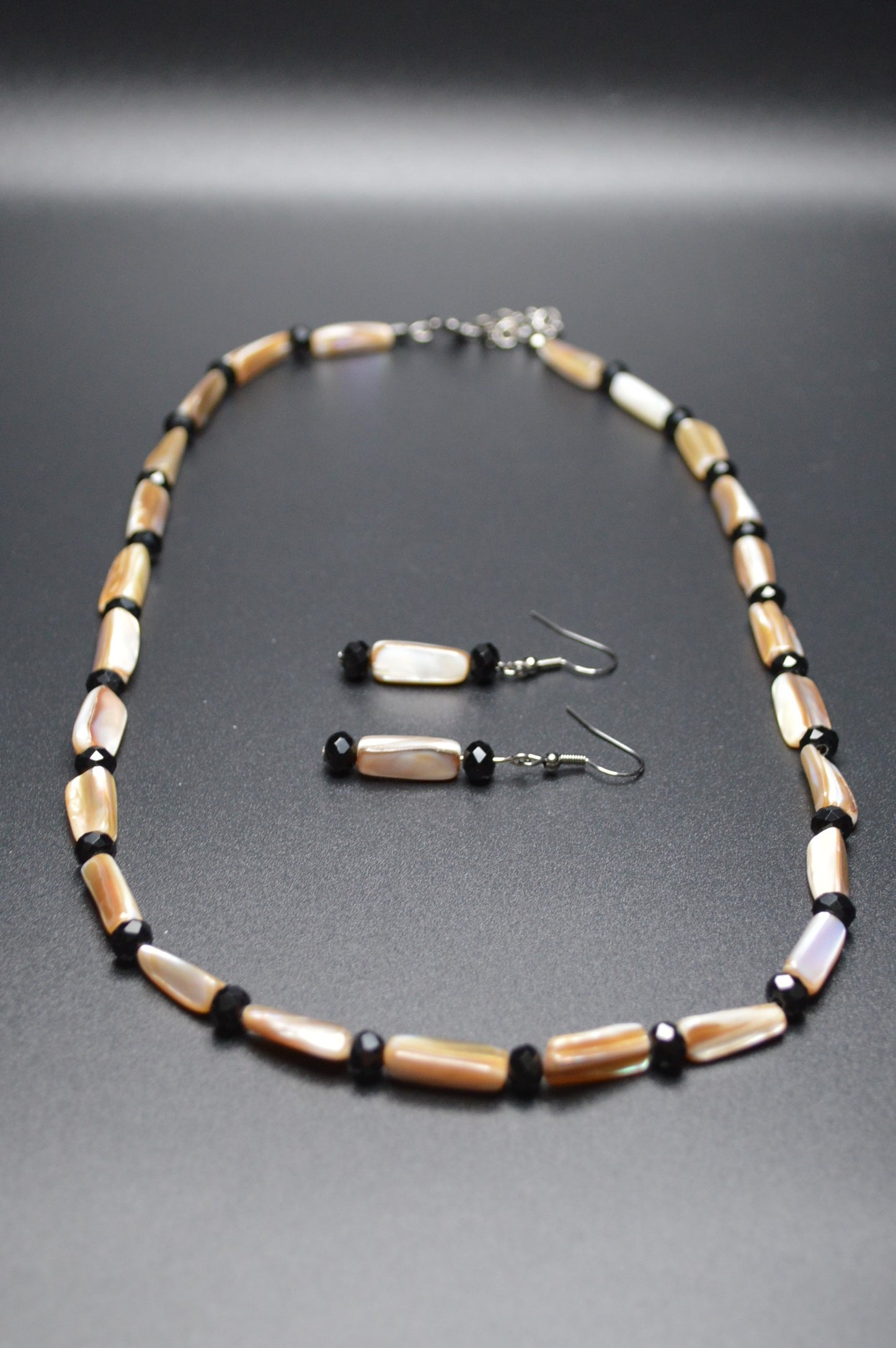 Tan Mother of Pearl Nuggets Necklace and Earring Set