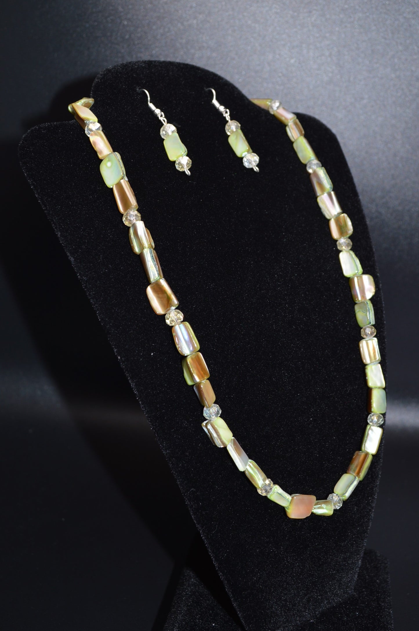 Light Green Mother of Pearl Nuggets Necklace and Earring Set