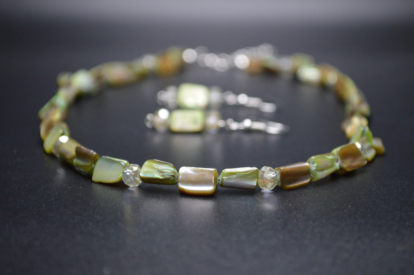 Light Green Mother of Pearl Nuggets Necklace and Earring Set