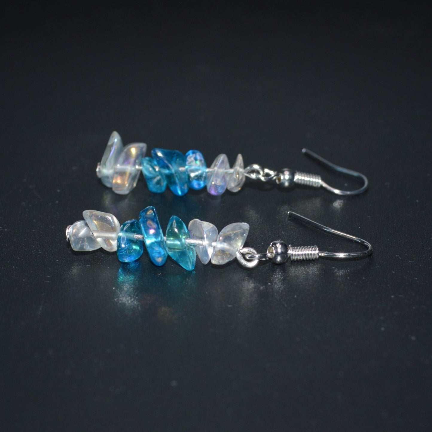 Blue and Clear Glass Chips Earrings