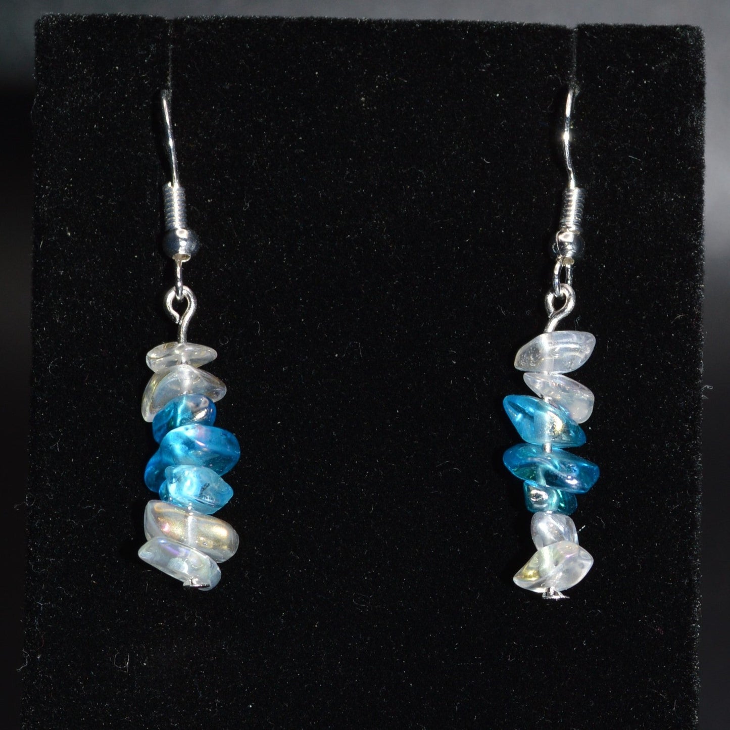 Blue and Clear Glass Chips Earrings