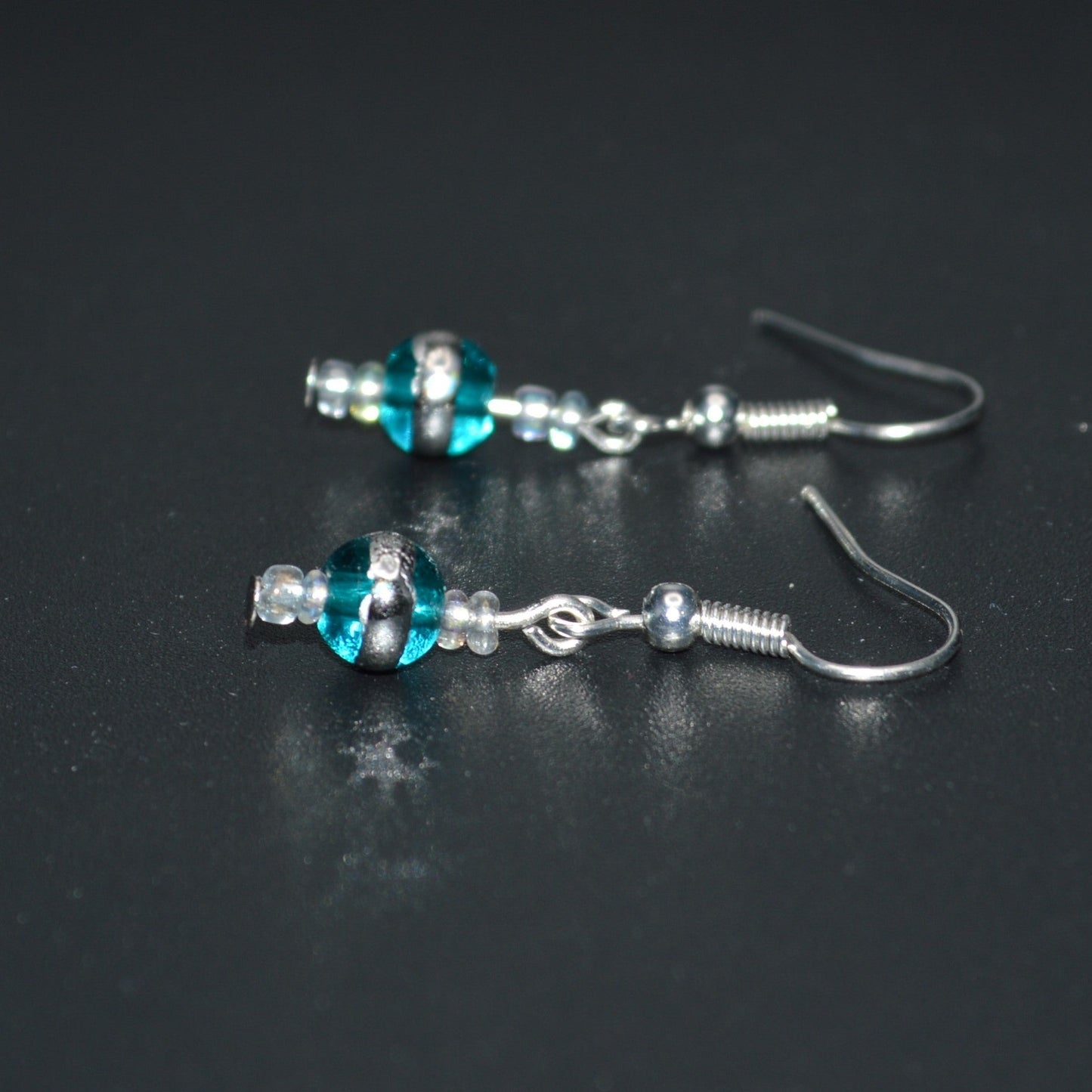 Aqua with a Silver Stripe and Seed Bead Earrings
