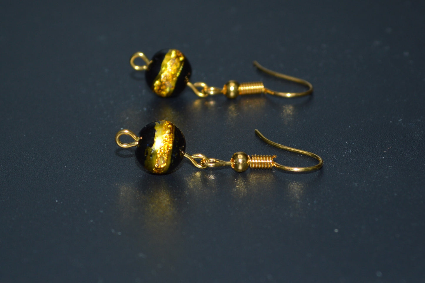 Black with a Gold Stripe Earrings (Single Bead)