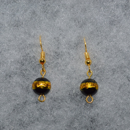 Black with a Gold Stripe Earrings (Single Bead)