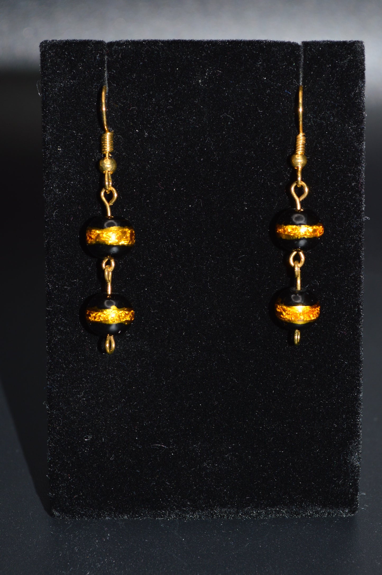 Black with a Gold Stripe Earrings (Double Bead)
