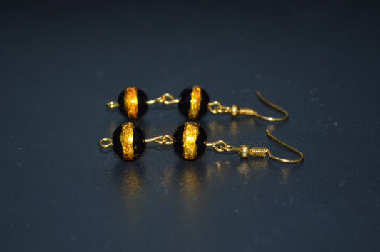 Black with a Gold Stripe Earrings (Double Bead)