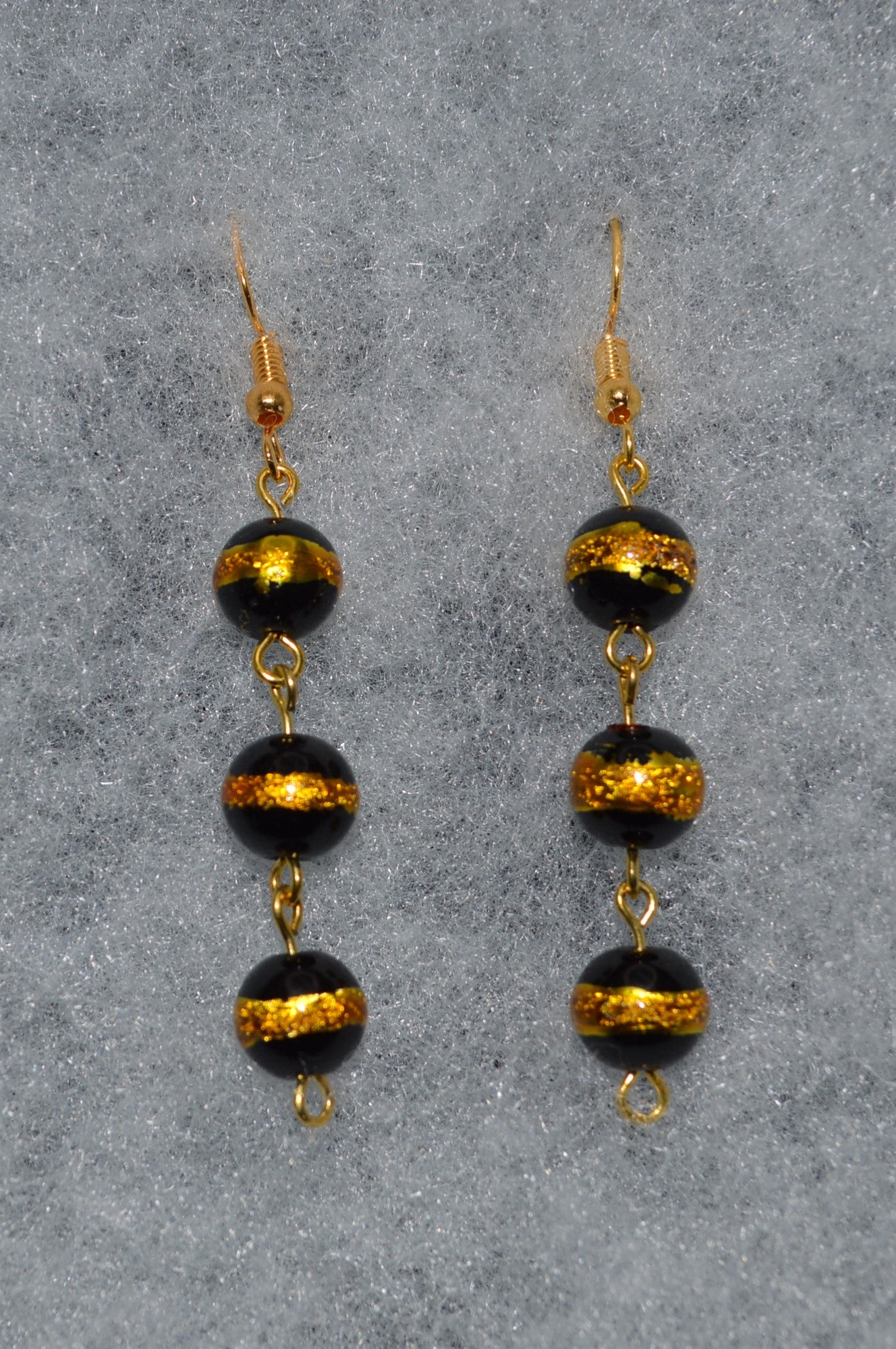 Black with a Gold Stripe Earrings (Triple Bead)