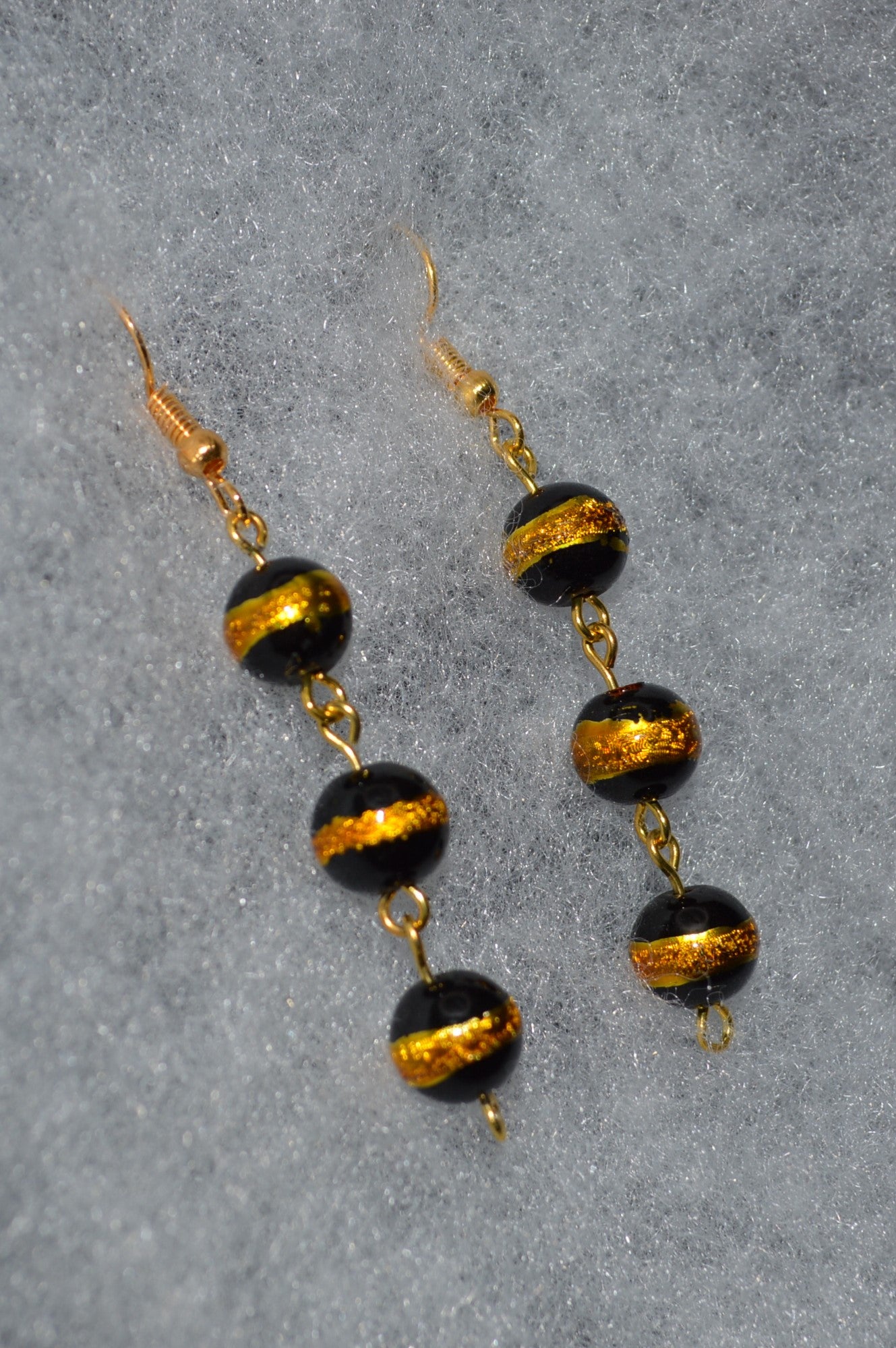 Black with a Gold Stripe Earrings (Triple Bead)