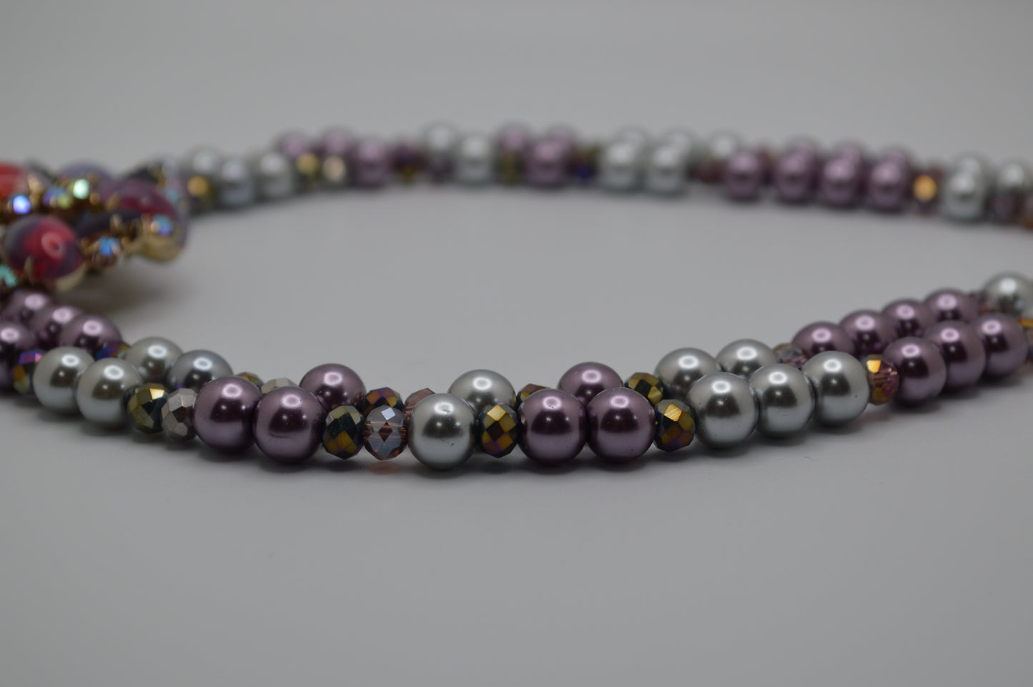 Vintage Brooch and Pearl Necklace (Purple and Silver)