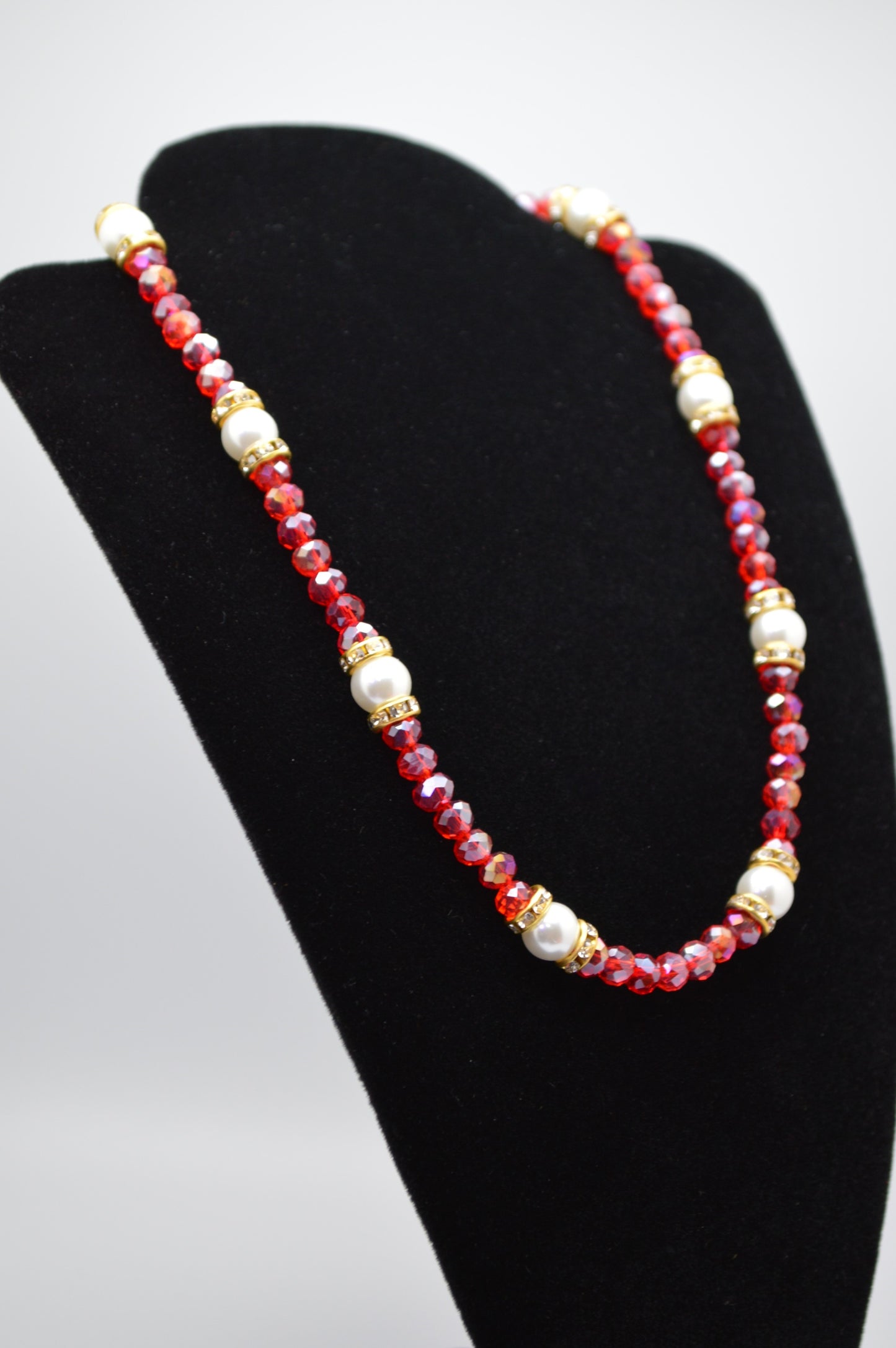 Red Crystals and Pearl Necklace