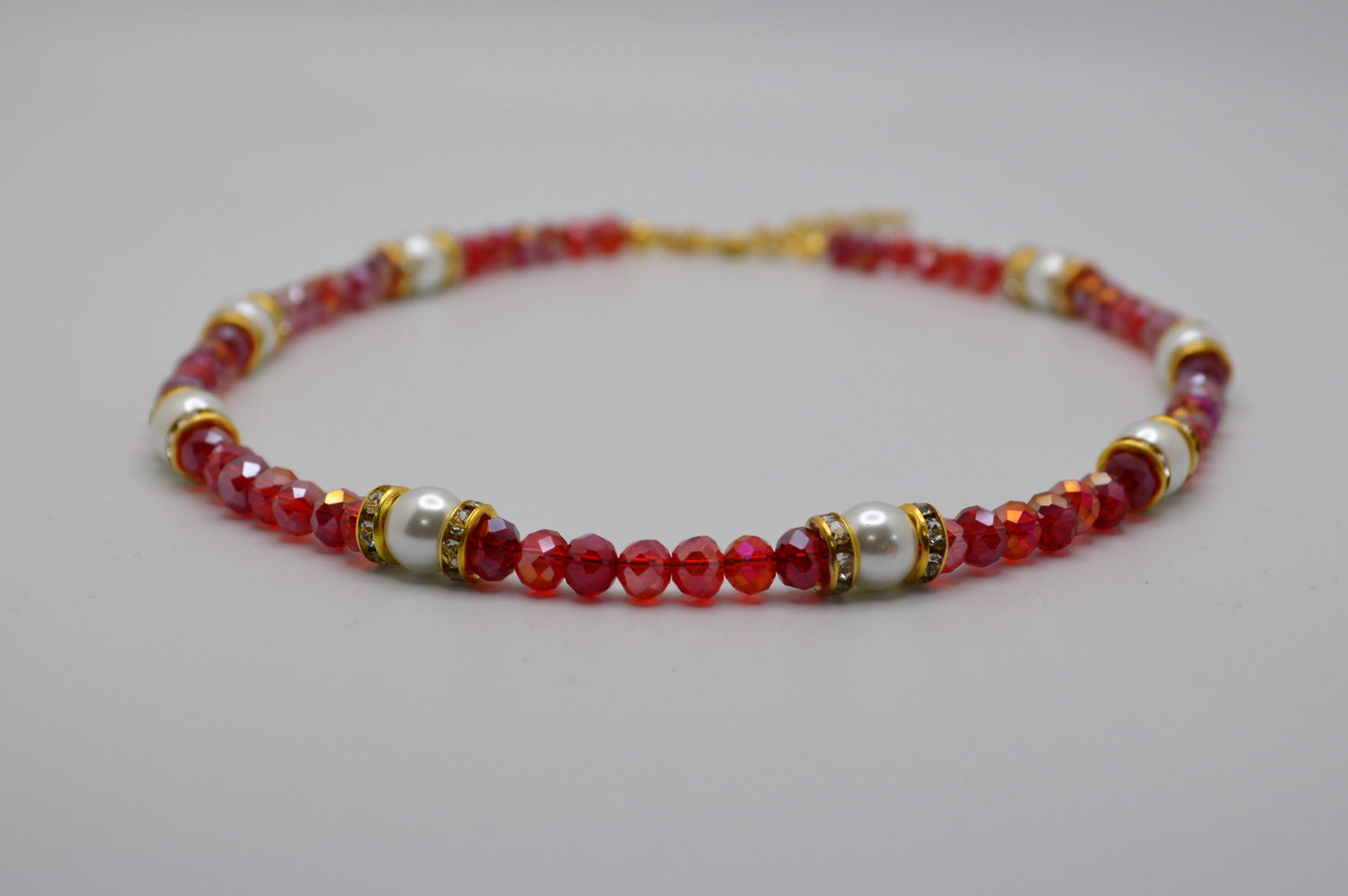 Red Crystals and Pearl Necklace