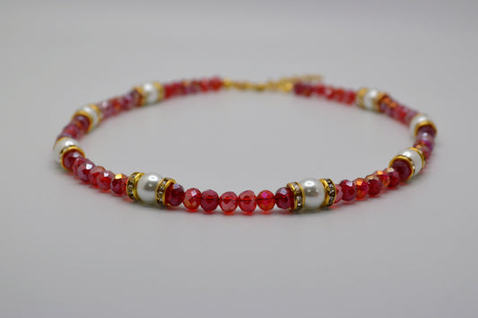Red Crystals and Pearl Necklace