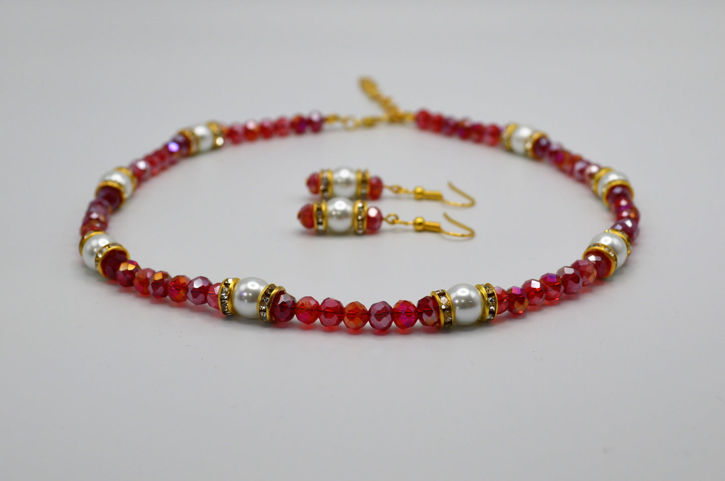 Red Crystals and Pearl Necklace