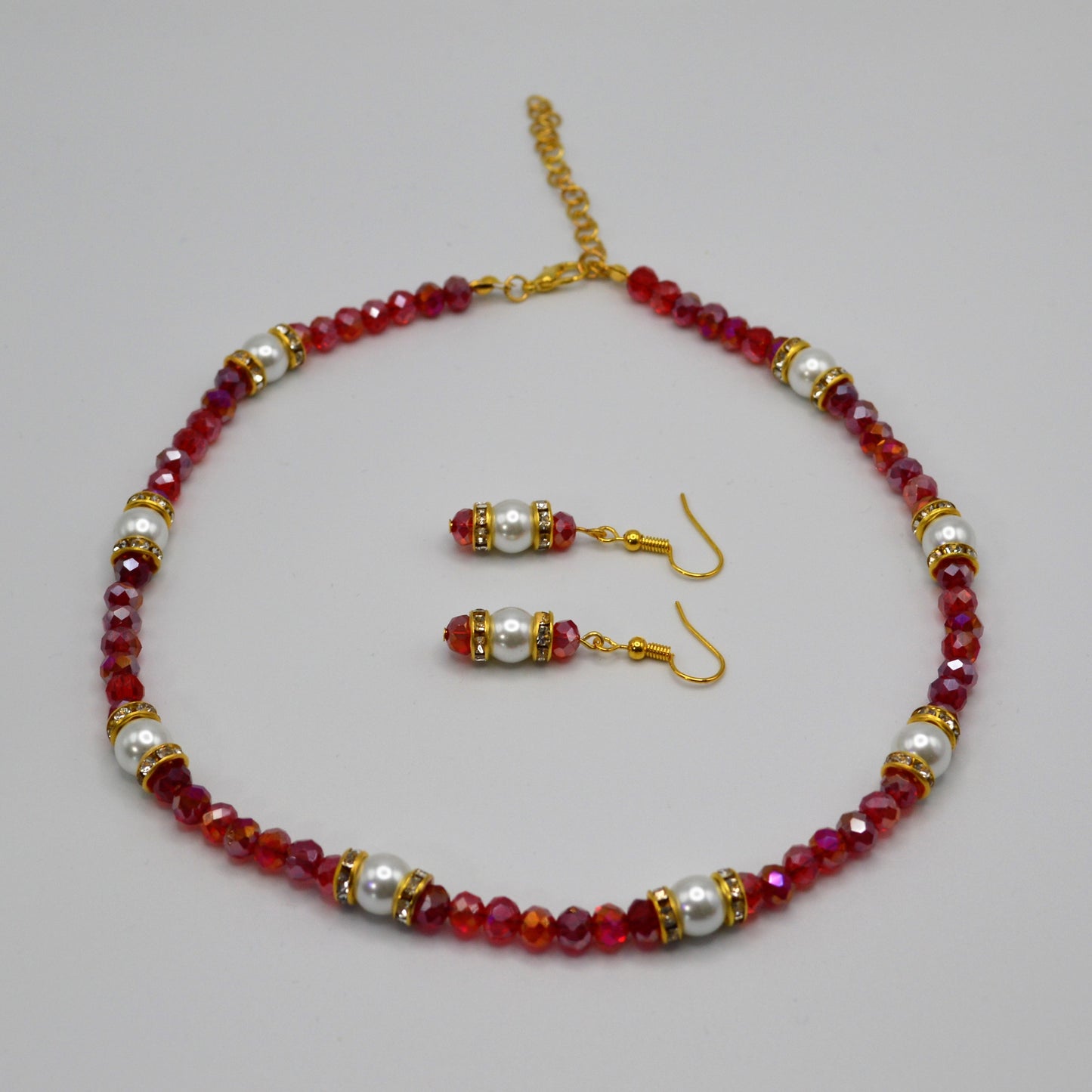 Red Crystals and Pearl Necklace