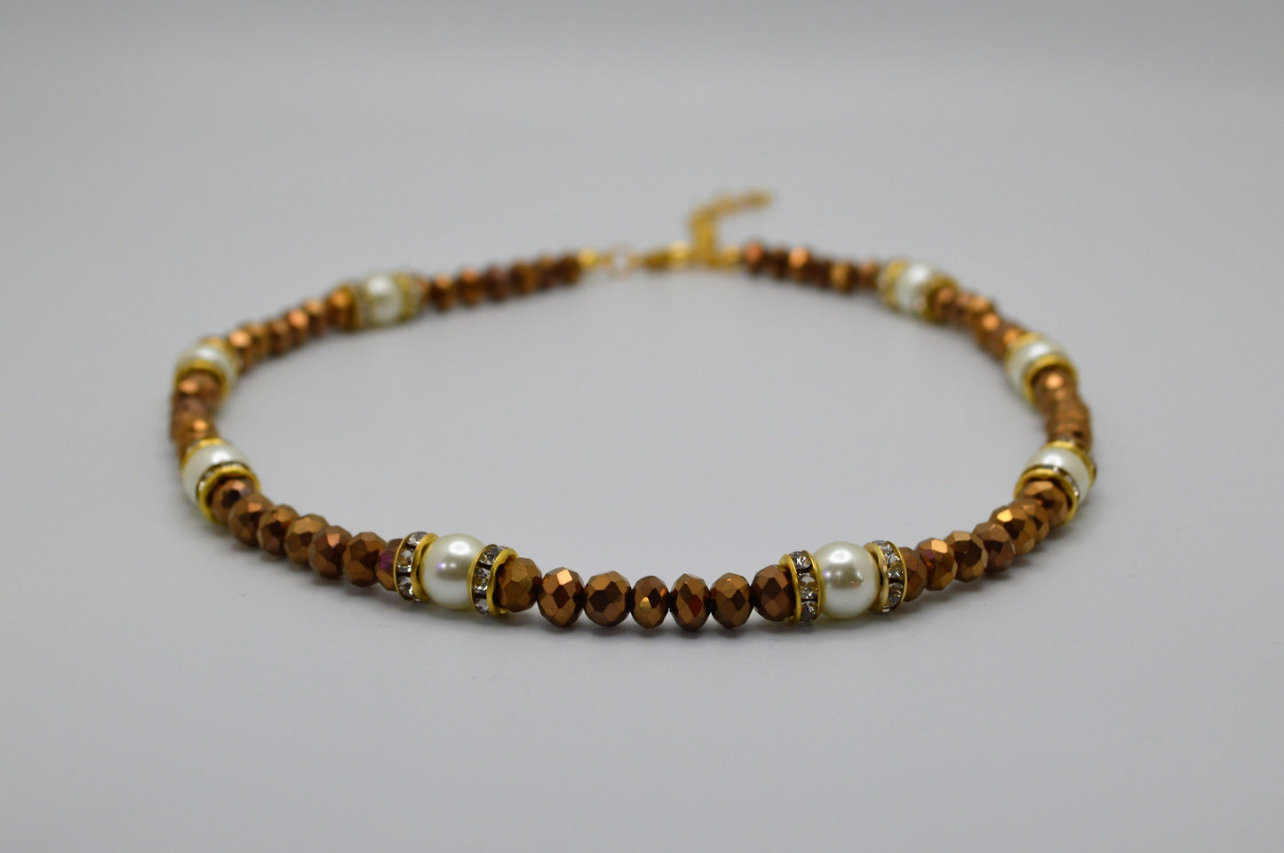 Copper Crystals and Cream Pearl Necklace