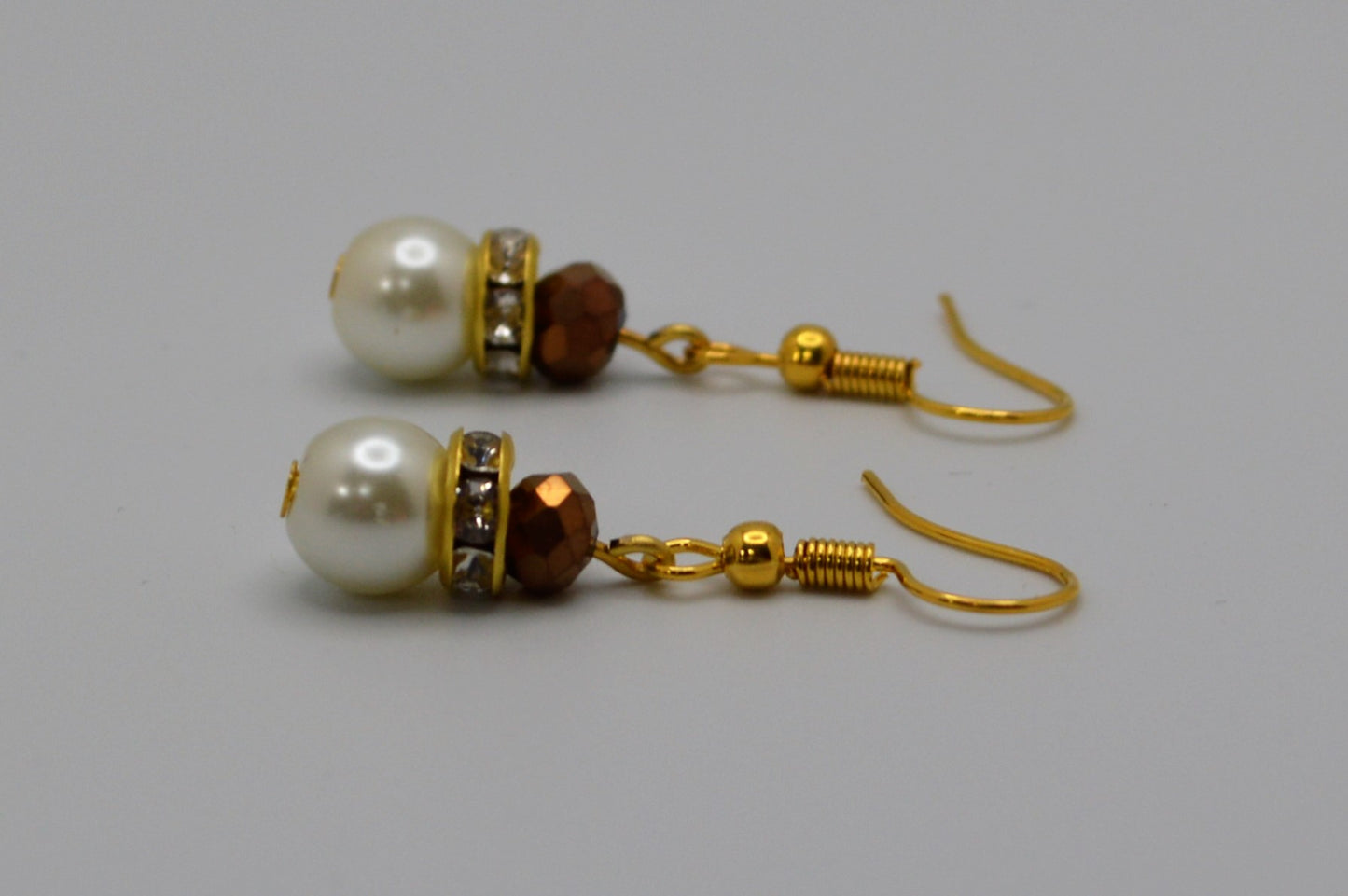 Cream Glass Pearl and Copper Crystal Earrings