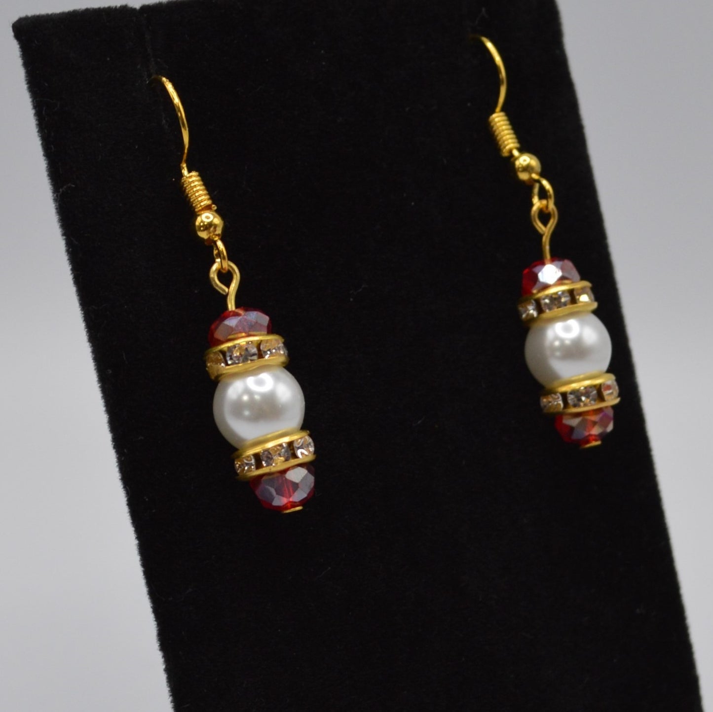 Red Crystals and Pearl Earrings
