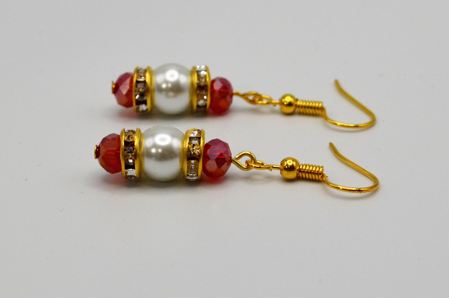 Red Crystals and Pearl Earrings