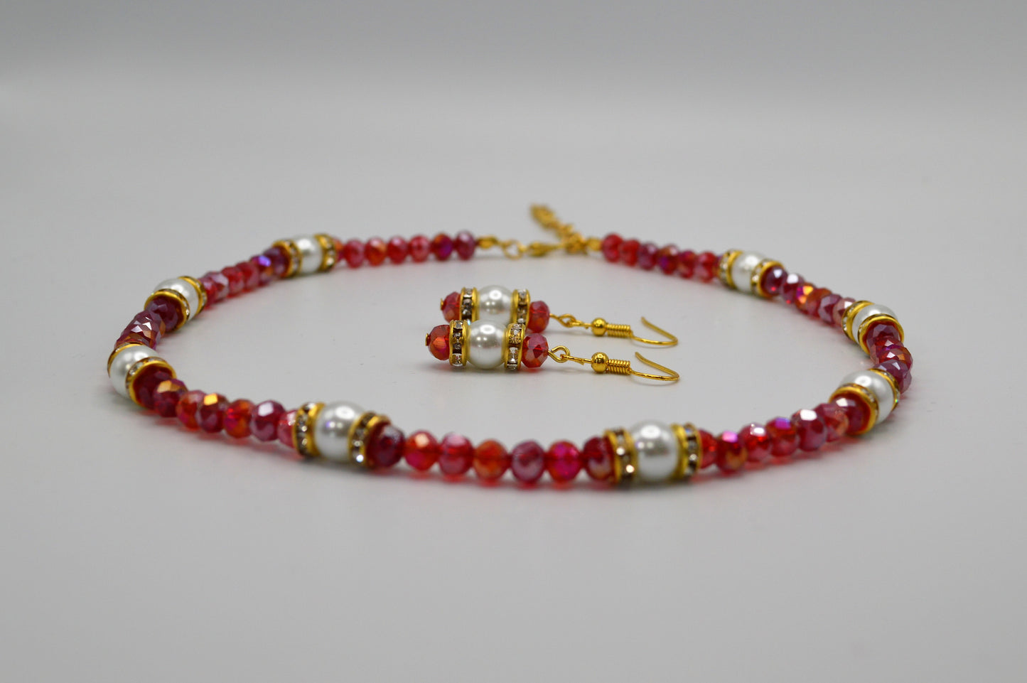 Red Crystals and Pearl Earrings