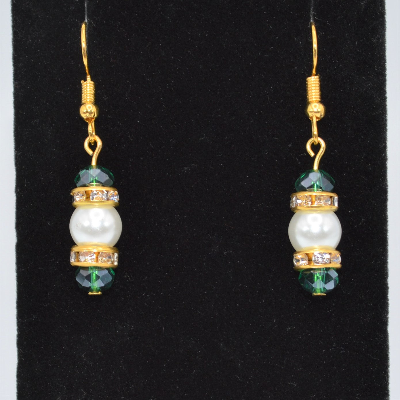 Emerald Green Crystals and Pearl Earrings (long)