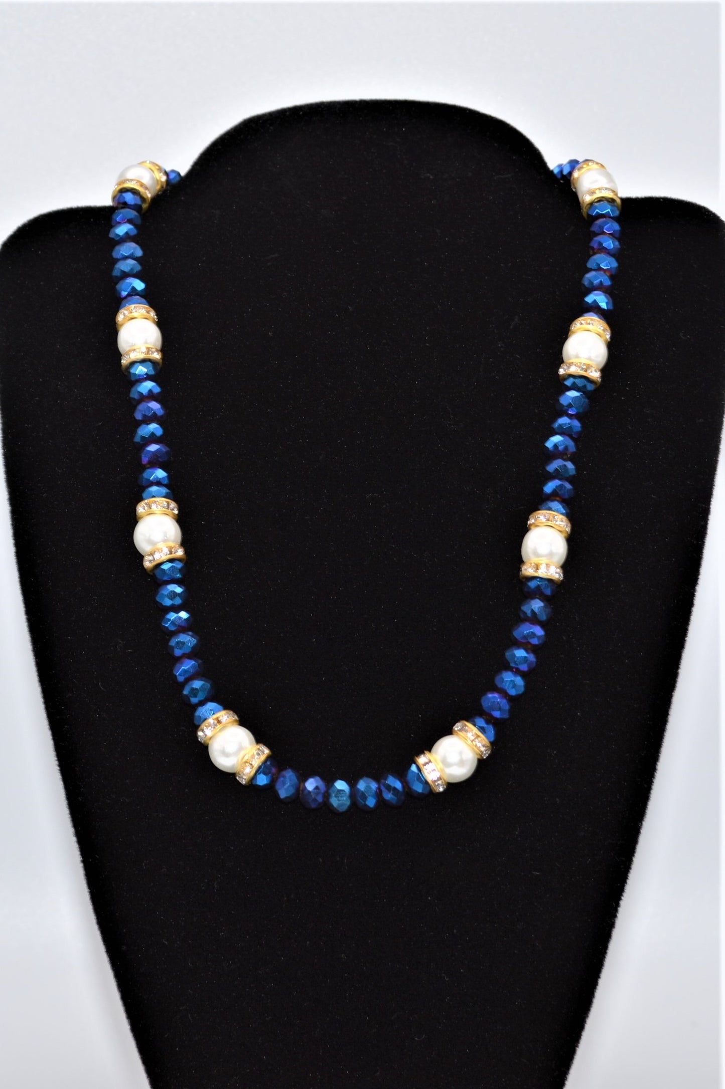 Royal Blue Crystals and White Pearl Necklace