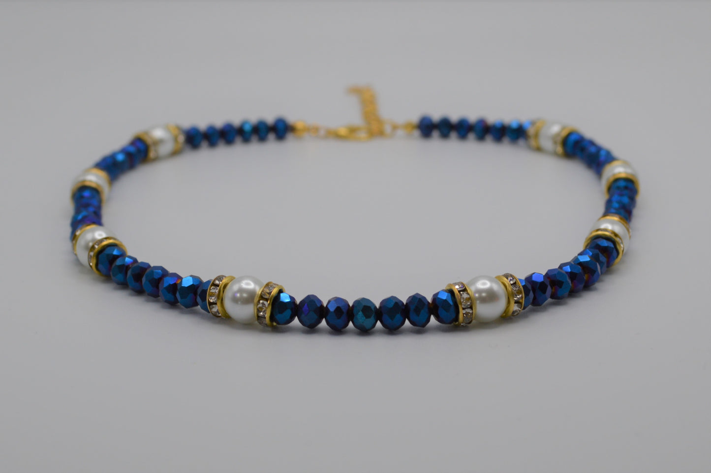 Royal Blue Crystals and White Pearl Necklace