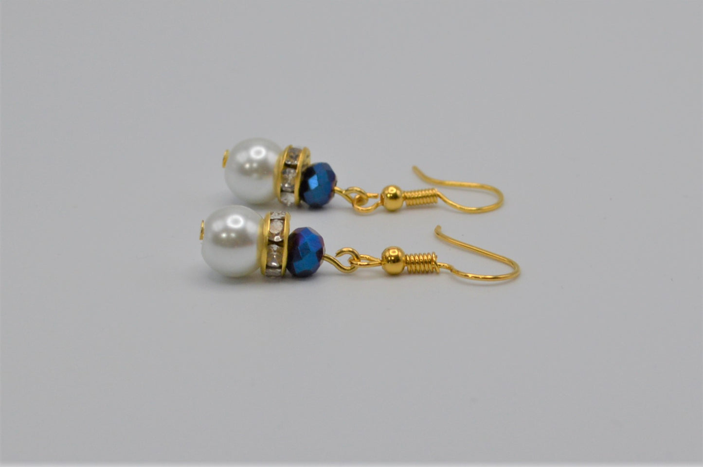 Royal Blue Crystals and Pearl Earrings