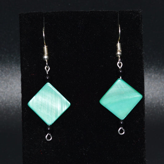 Aqua Green Diamond Mother Pearl Earrings