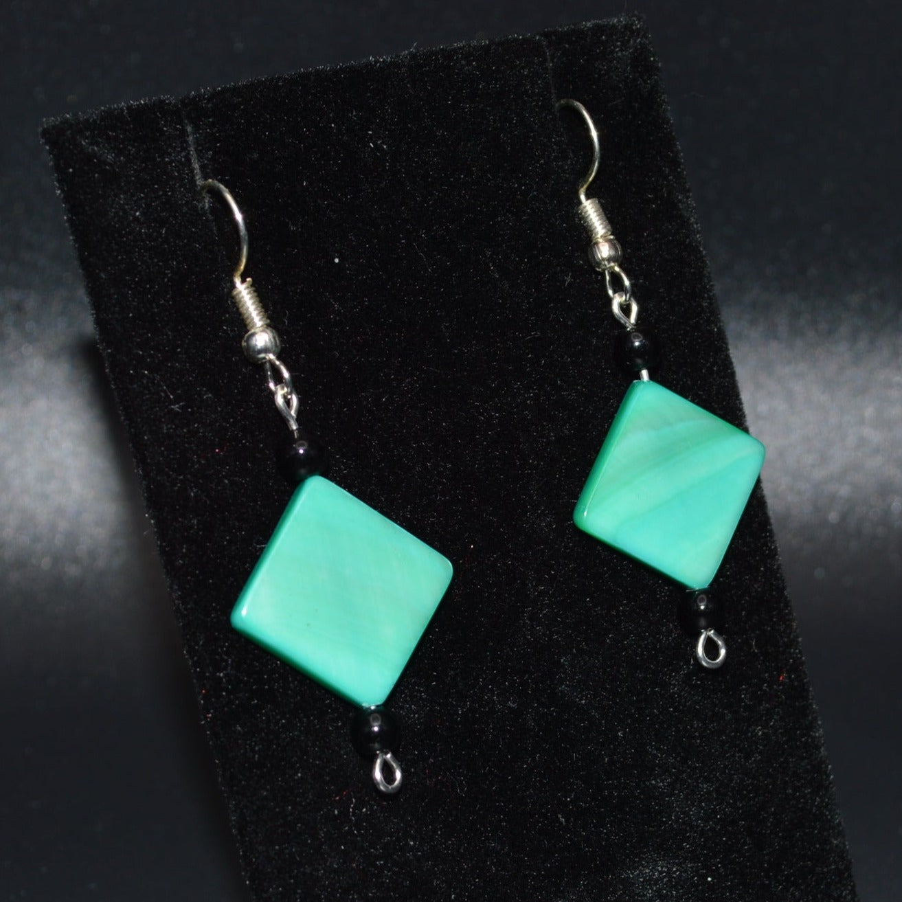 Aqua Green Diamond Mother Pearl Earrings