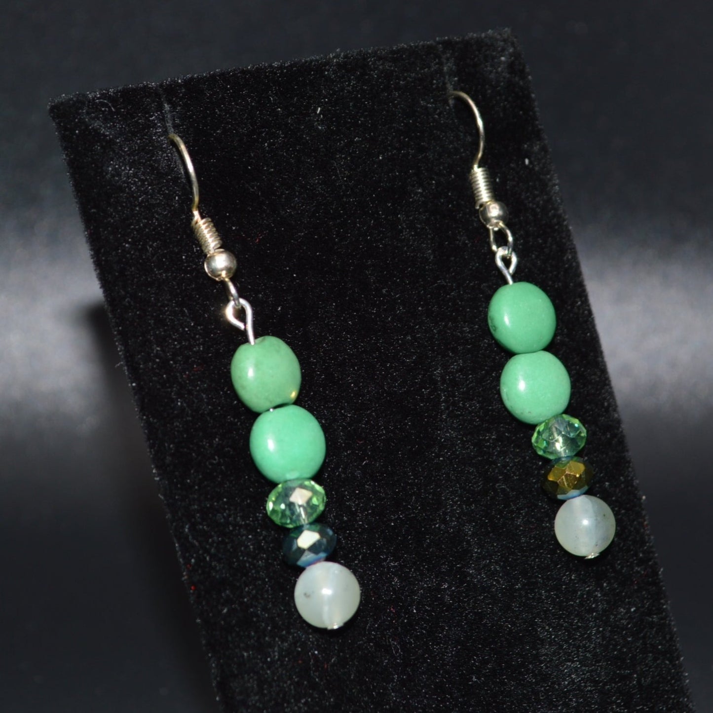 Green Magnesite and Crystal Earrings