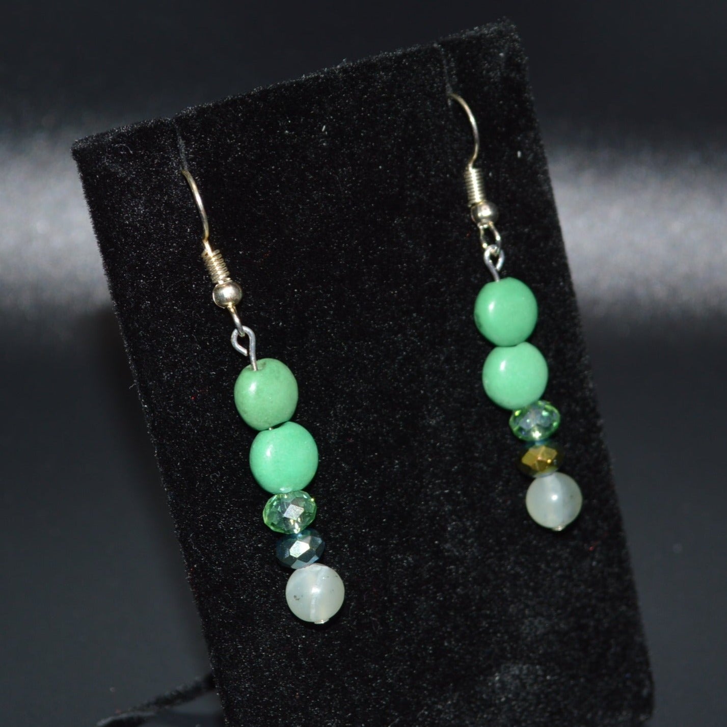 Green Magnesite and Crystal Earrings