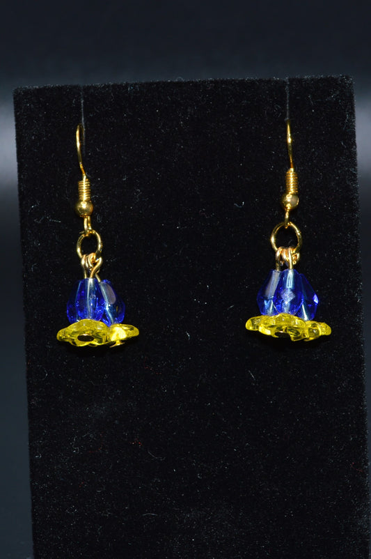 Yellow and Blue Triple Flower Earrings