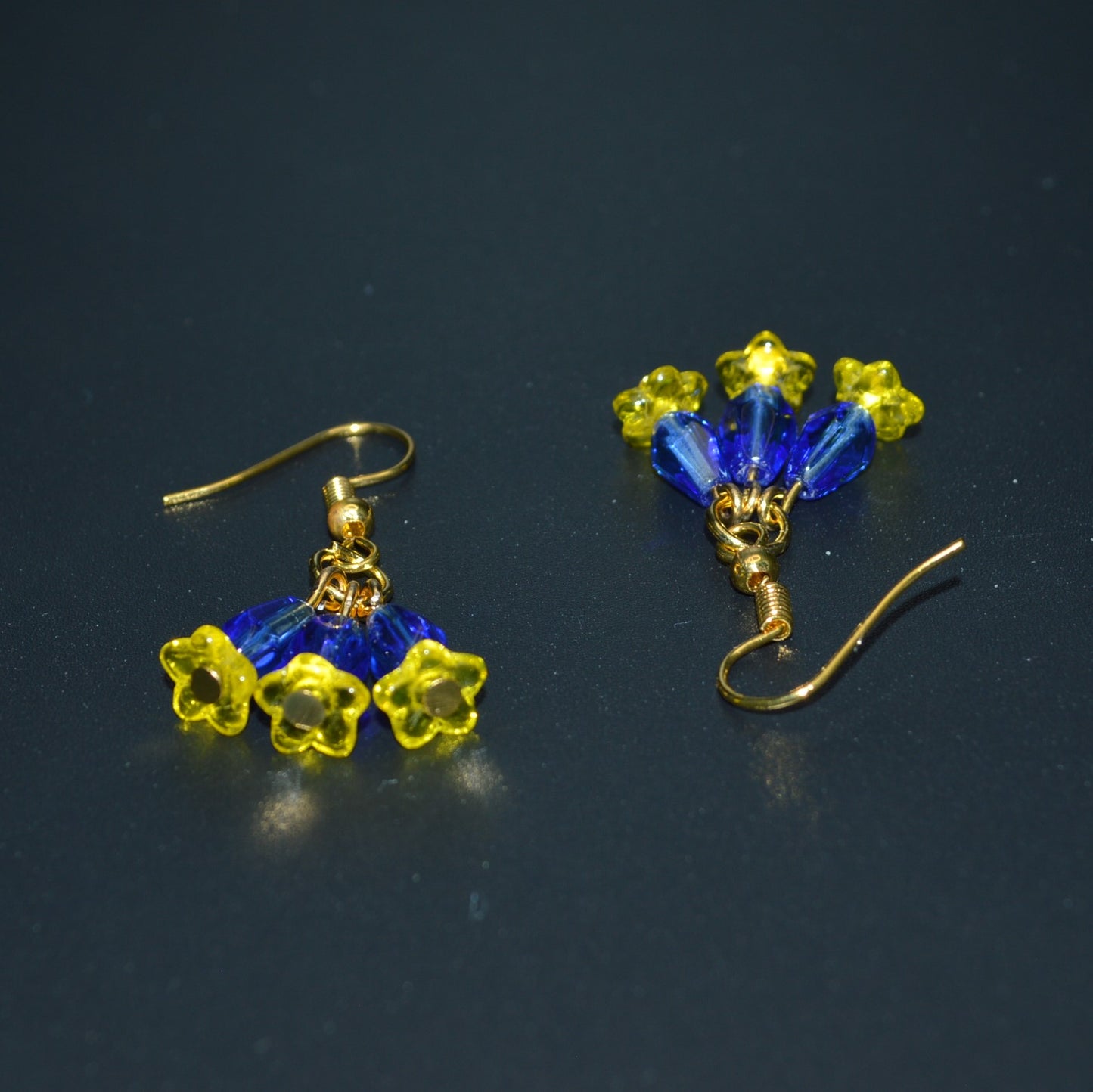 Yellow and Blue Triple Flower Earrings
