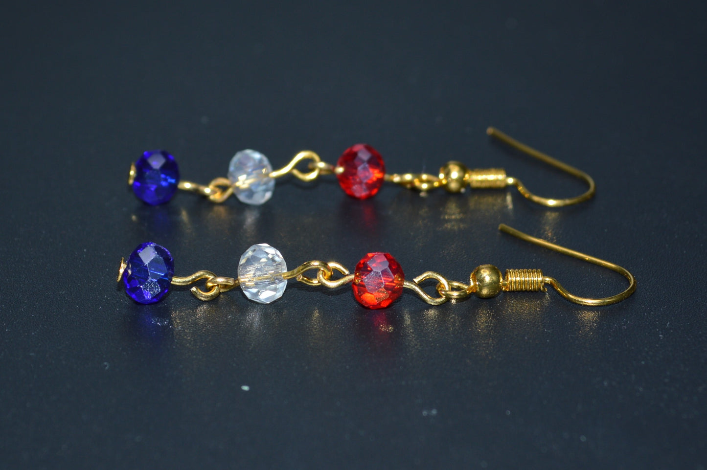Red, White and Blue Crystal Earrings (Gold)