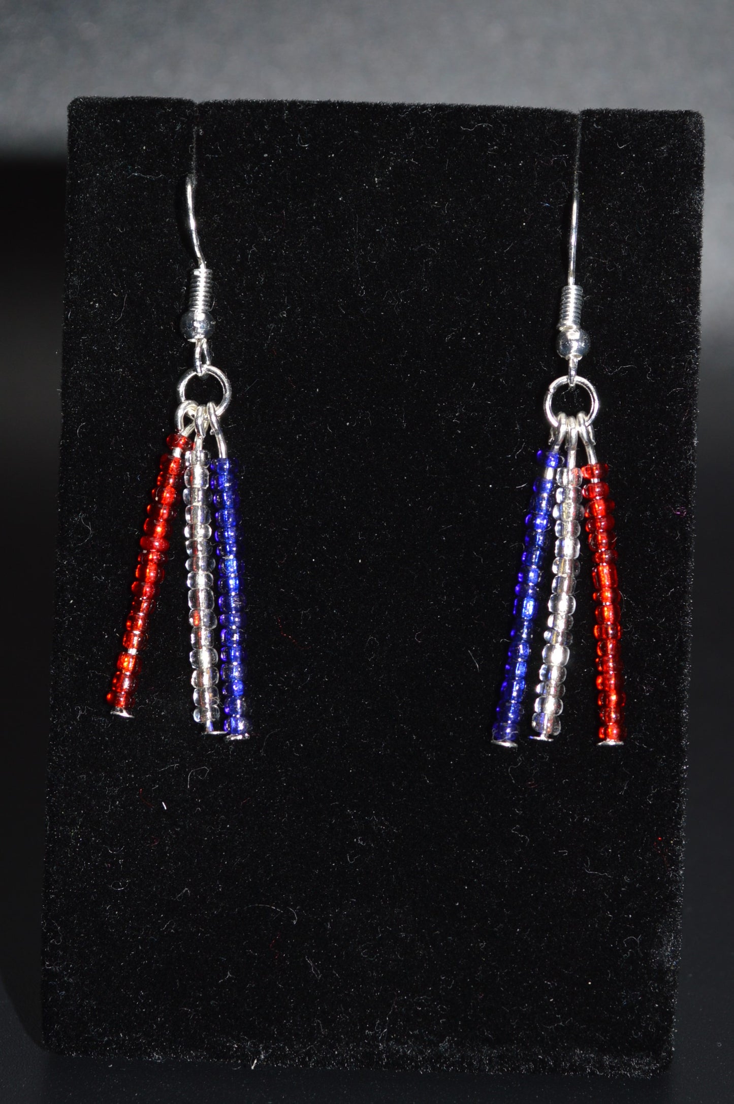 Red, White and Blue Seed Bead Earrings (Silver)